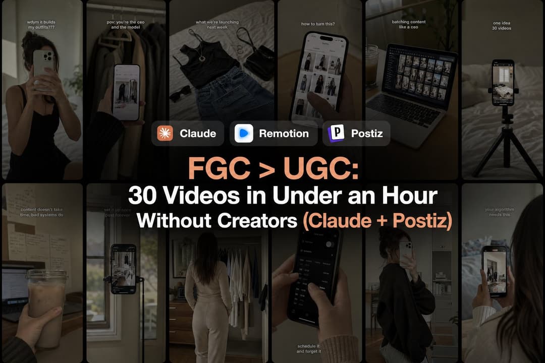 FGC > UGC: How to Make 30 UGC Videos in Under an Hour Without Creators (Claude Code + Postiz)